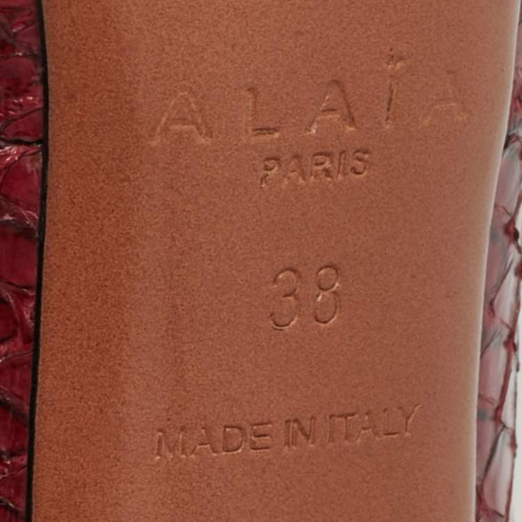 Pre Owned Alaia Size 38 Burgundy Python Leather Gladiator Sandals