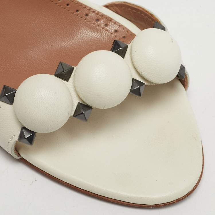 Pre Owned Alaia Bombe Size 38 Cream Patent Leather Ankle Strap Sandals