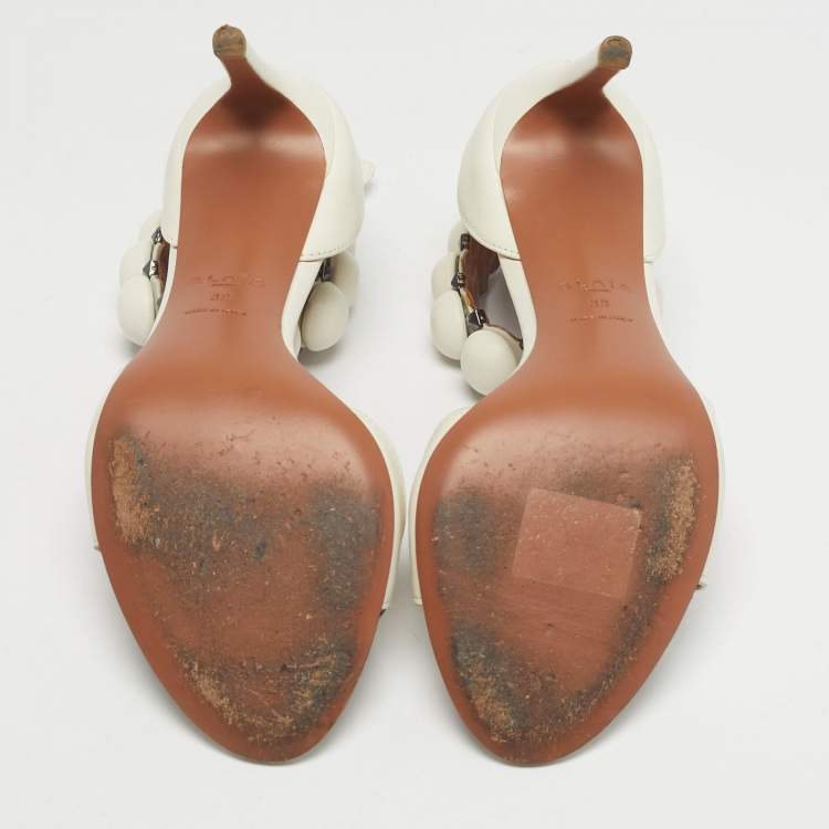 Pre Owned Alaia Bombe Size 38 Cream Patent Leather Ankle Strap Sandals