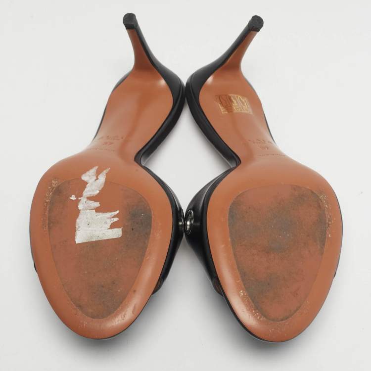 Pre Owned Alaia Oeillets Size 37 Black Leather Slide Sandals