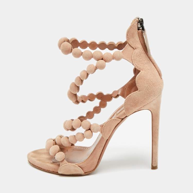Pre Owned Alaia Bombe Size 37.5 Pink Suede Strappy Sandals