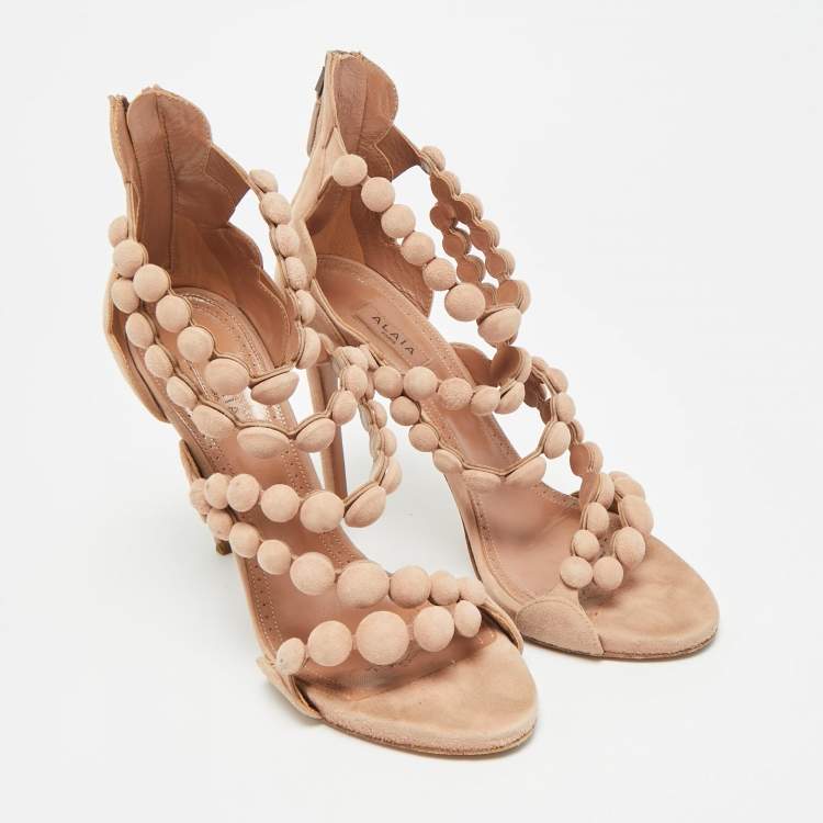 Pre Owned Alaia Bombe Size 37.5 Pink Suede Strappy Sandals