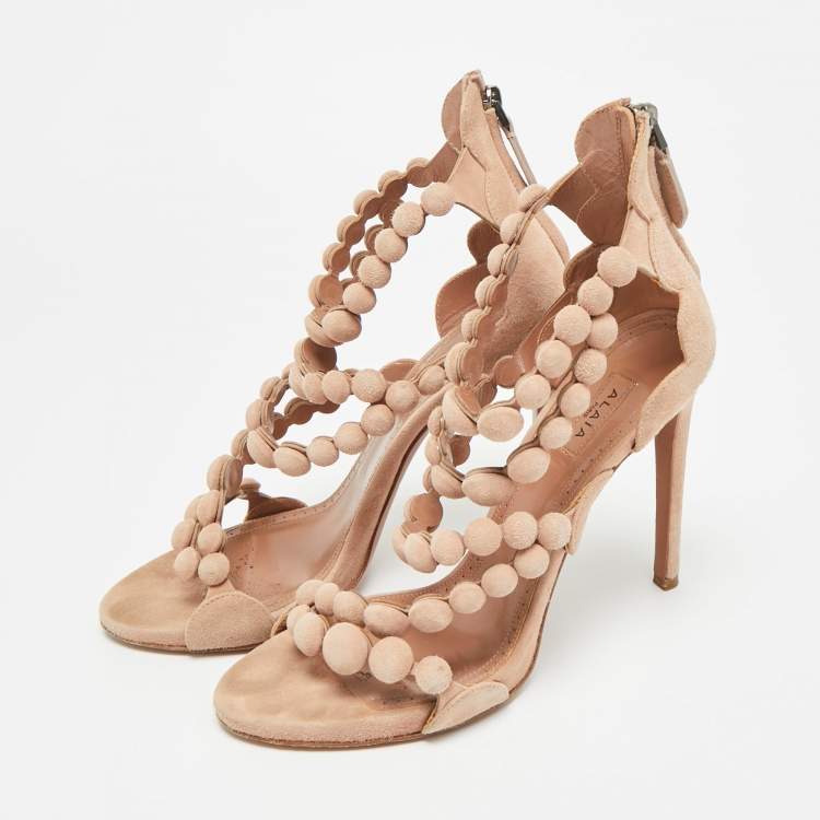 Pre Owned Alaia Bombe Size 37.5 Pink Suede Strappy Sandals