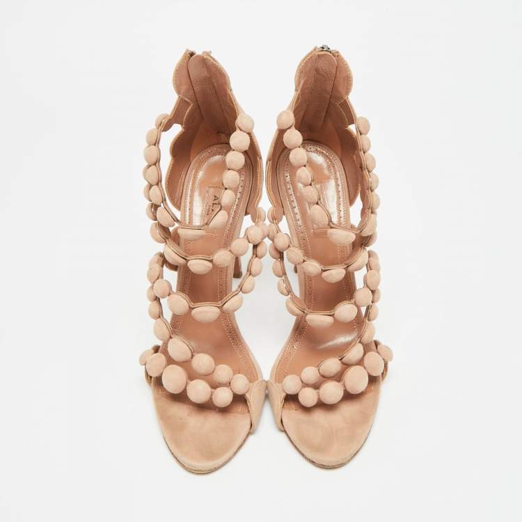 Pre Owned Alaia Bombe Size 37.5 Pink Suede Strappy Sandals