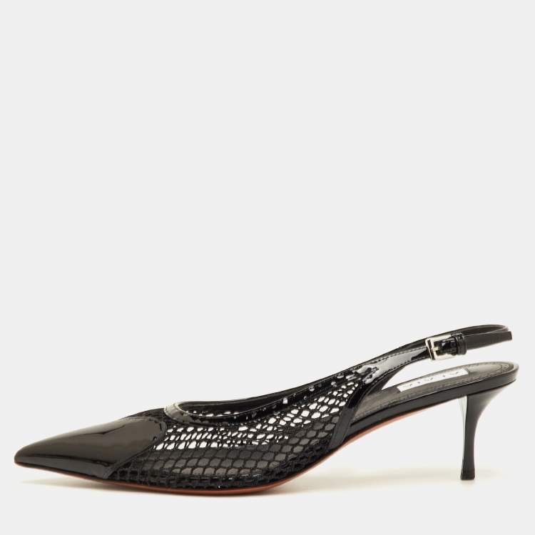 Pre Owned Alaia Size 40 Black Mesh and Patent Leather Pointed Toe Slingback Pumps