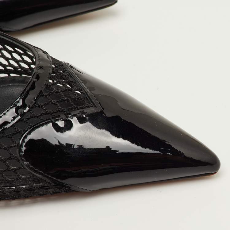 Pre Owned Alaia Size 40 Black Mesh and Patent Leather Pointed Toe Slingback Pumps