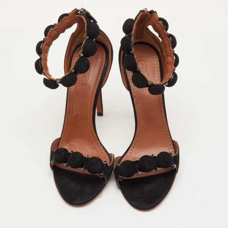 Pre Owned Alaia Bombe Size 40 Black Suede Ankle Strap Sandals