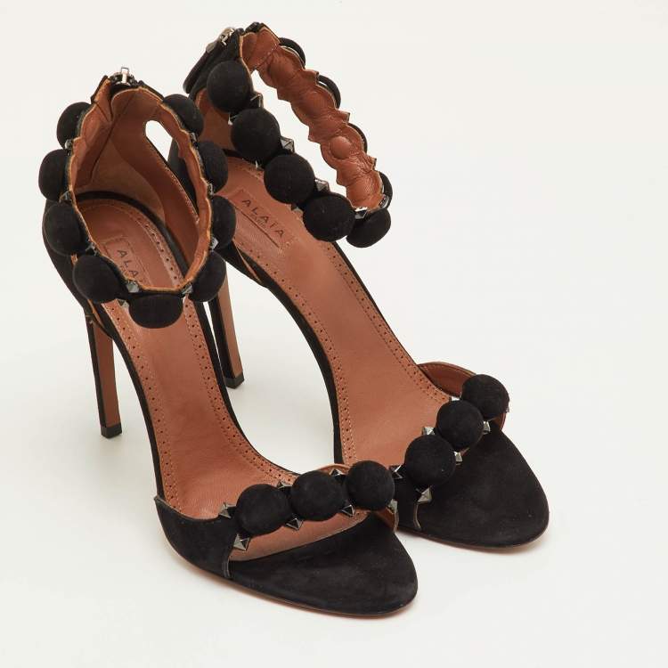 Pre Owned Alaia Bombe Size 40 Black Suede Ankle Strap Sandals