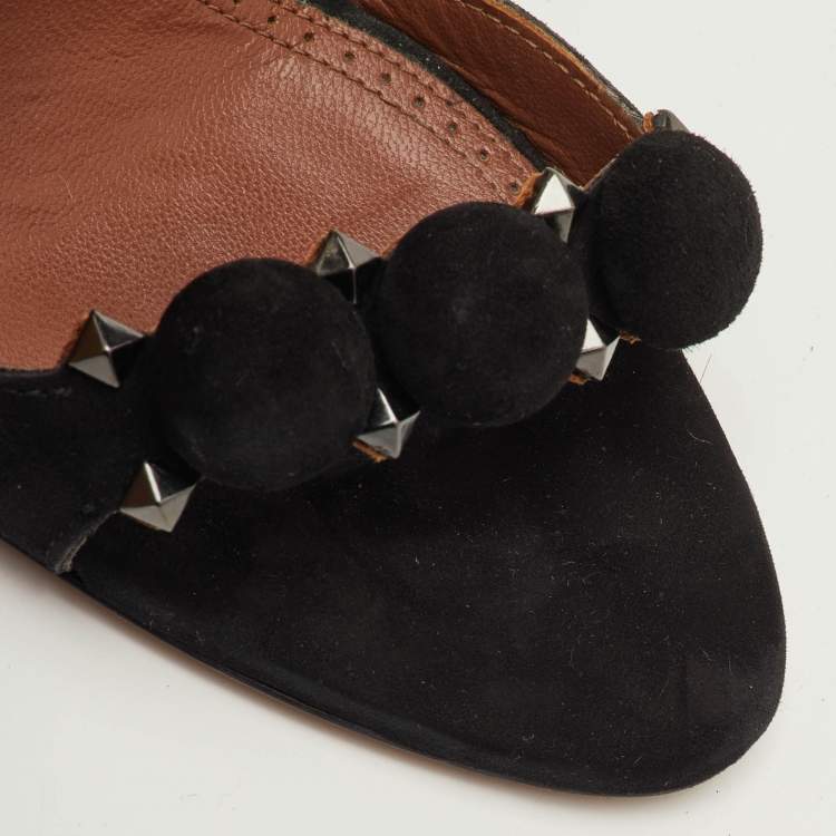 Pre Owned Alaia Bombe Size 40 Black Suede Ankle Strap Sandals