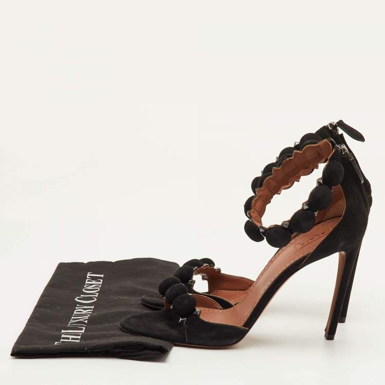 Pre Owned Alaia Bombe Size 40 Black Suede Ankle Strap Sandals
