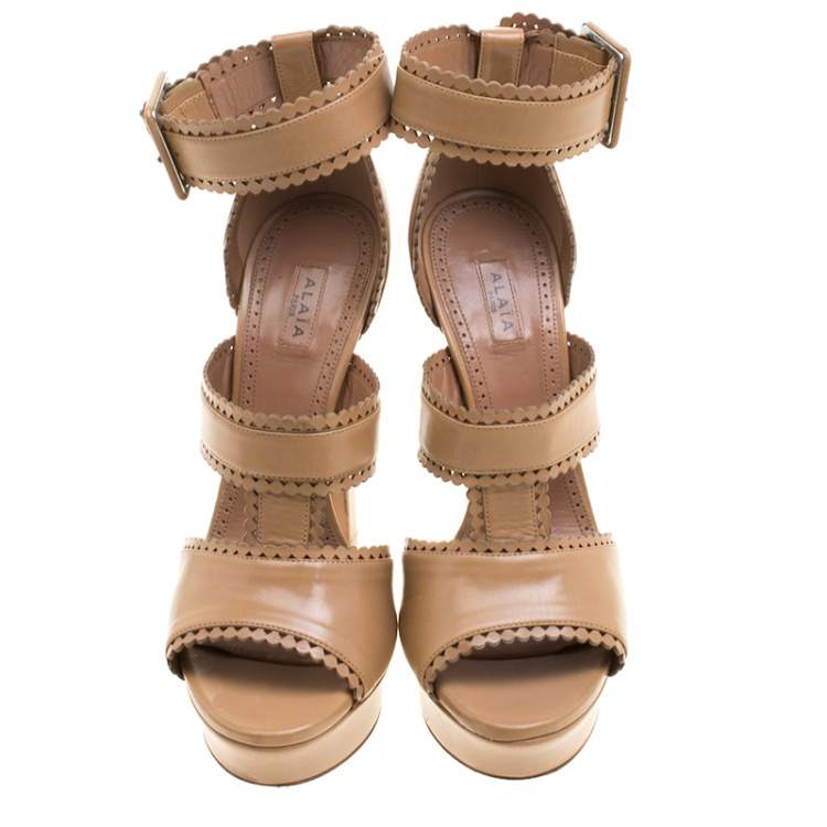 Pre Owned Alaia Brown Leather Platform Sandals Size 39.5
