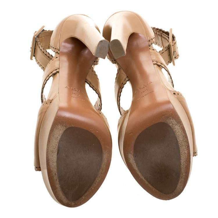 Pre Owned Alaia Brown Leather Platform Sandals Size 39.5