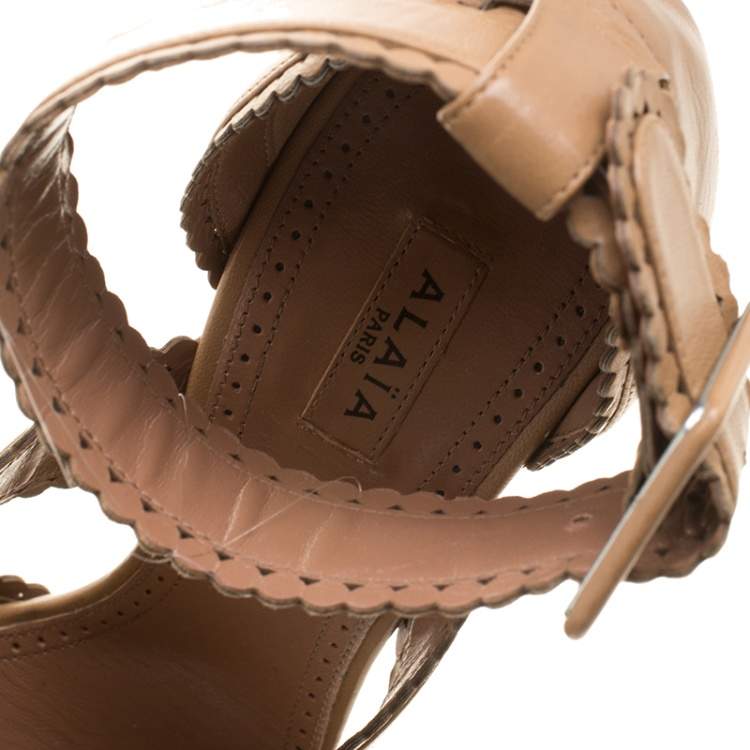Pre Owned Alaia Brown Leather Platform Sandals Size 39.5