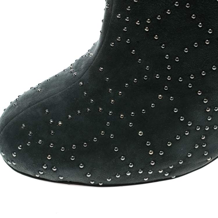 Pre Owned Alaia Grey Suede Studs Embellished Ankle Boots Size 37