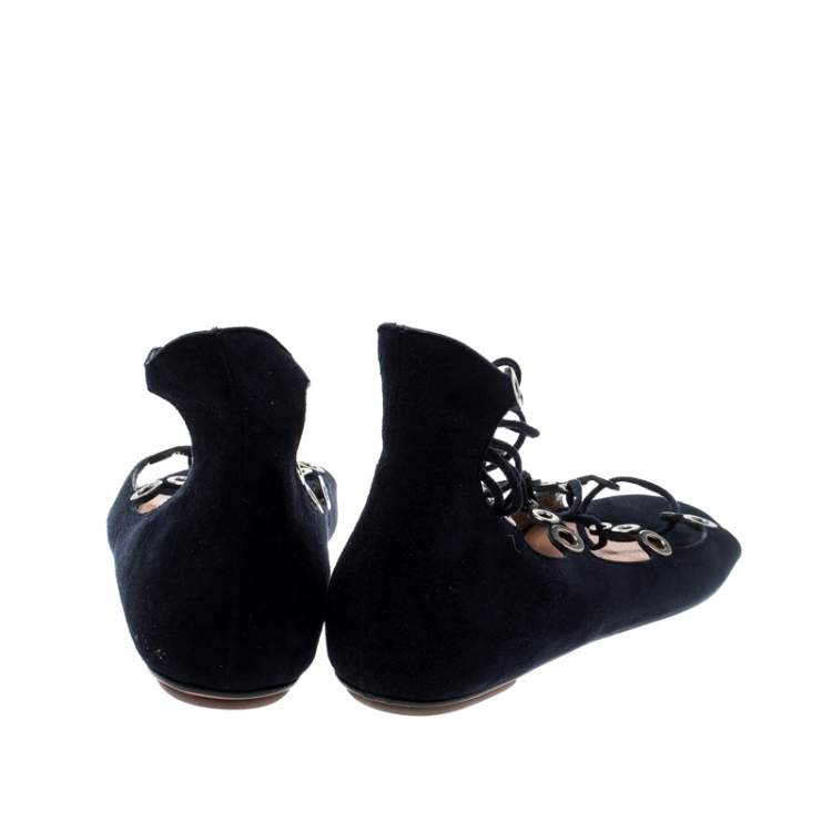 Pre Owned Alaia Blue Suede Eyelet Detail Tie Up Flat Sandals Size 41