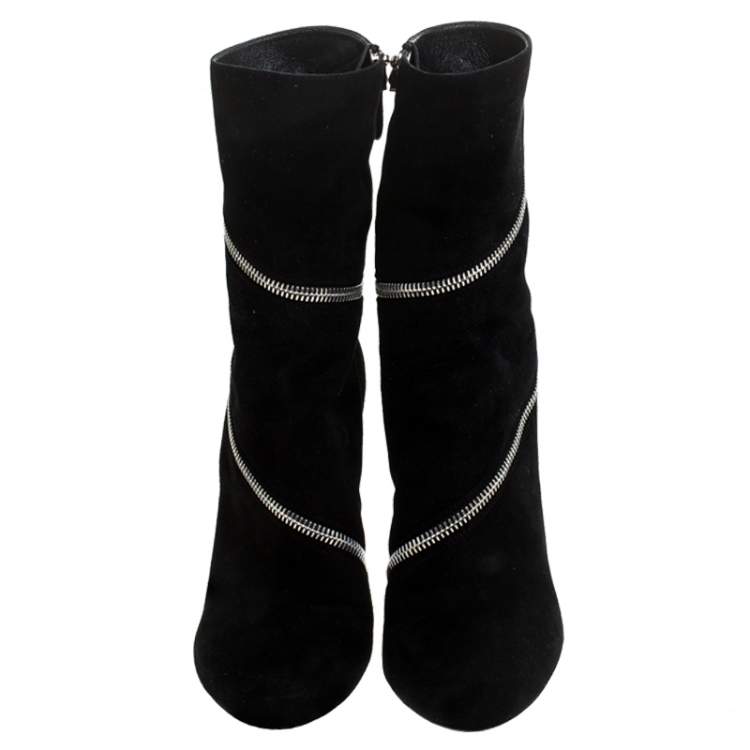 Pre Owned Alaia Black Suede Zip Around Ankle Boots Size 36.5