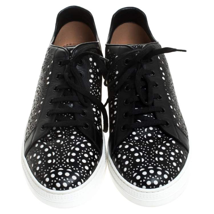 Pre Owned Alaia Black Laser Cut Leather Sneakers Size 41