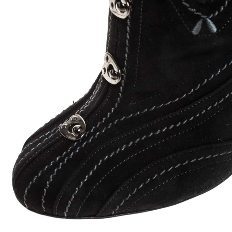 Pre Owned Alaia Black Suede And Elastic Embellished Ankle Boots Size 39