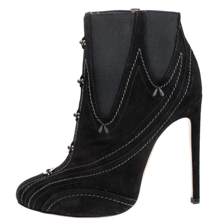 Pre Owned Alaia Black Suede And Elastic Embellished Ankle Boots Size 39