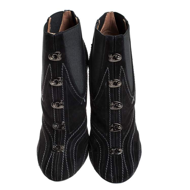 Pre Owned Alaia Black Suede And Elastic Embellished Ankle Boots Size 39