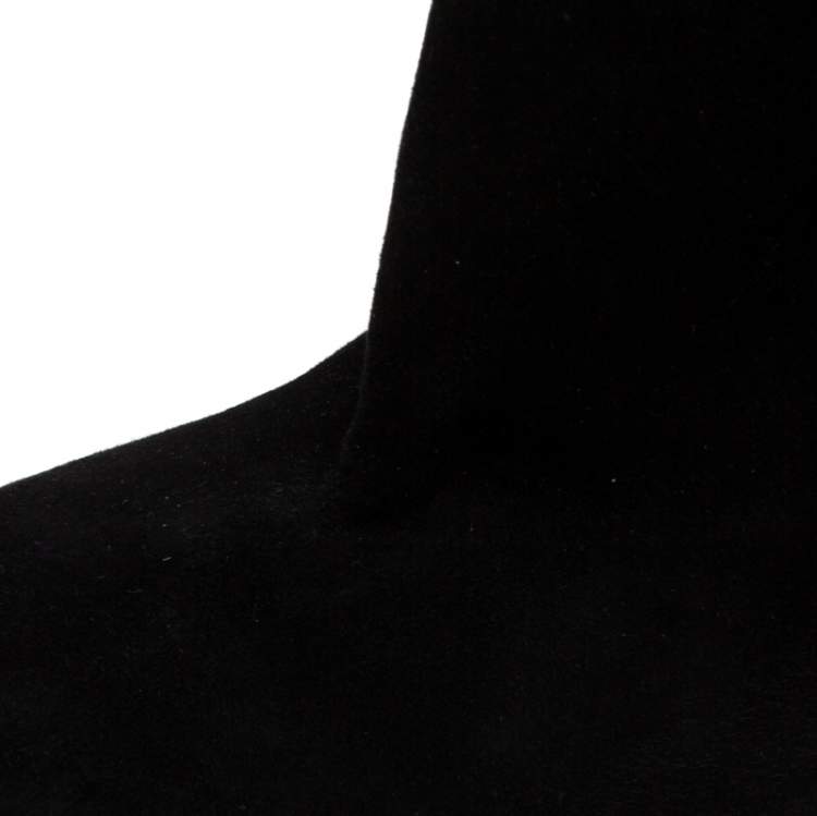 Pre Owned Alaia Black Suede Leather Platform Ankle Length Boots Size 38.5