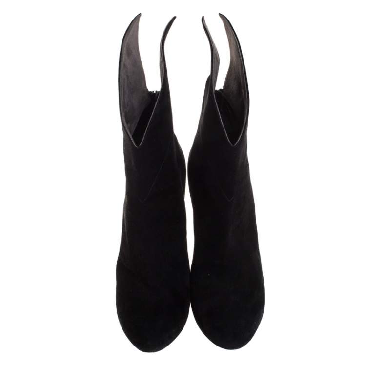 Pre Owned Alaia Black Suede Leather Platform Ankle Length Boots Size 38.5