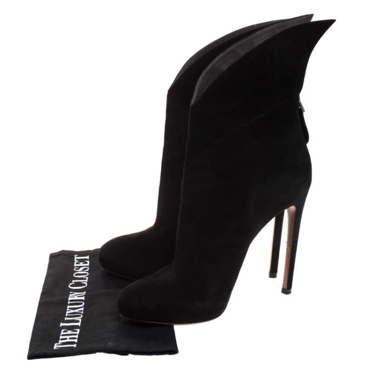 Pre Owned Alaia Black Suede Leather Platform Ankle Length Boots Size 38.5