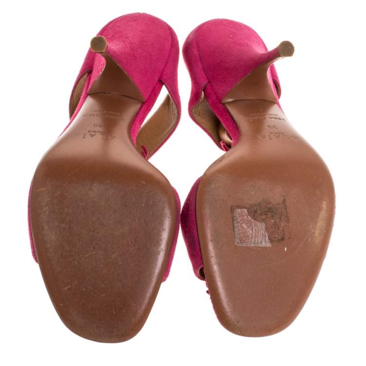 Pre Owned Alaia Pink Suede Fringe Slide Sandals Size 39