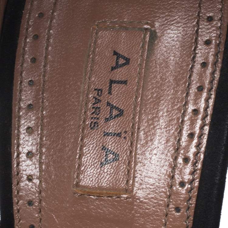 Pre Owned Alaia Black/Grey Suede And Stingray Leather Strappy Platform Double Ankle Strap Sandals Size 39