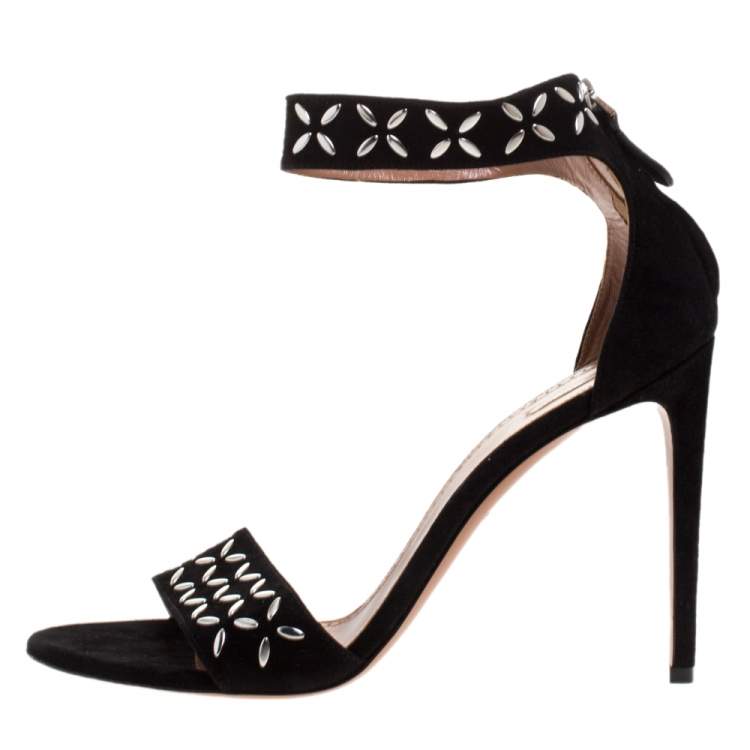 Pre Owned Alaia Black Studded Suede Open Toe Ankle Strap Sandals Size 41