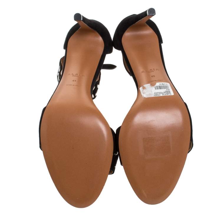 Pre Owned Alaia Black Studded Suede Open Toe Ankle Strap Sandals Size 41