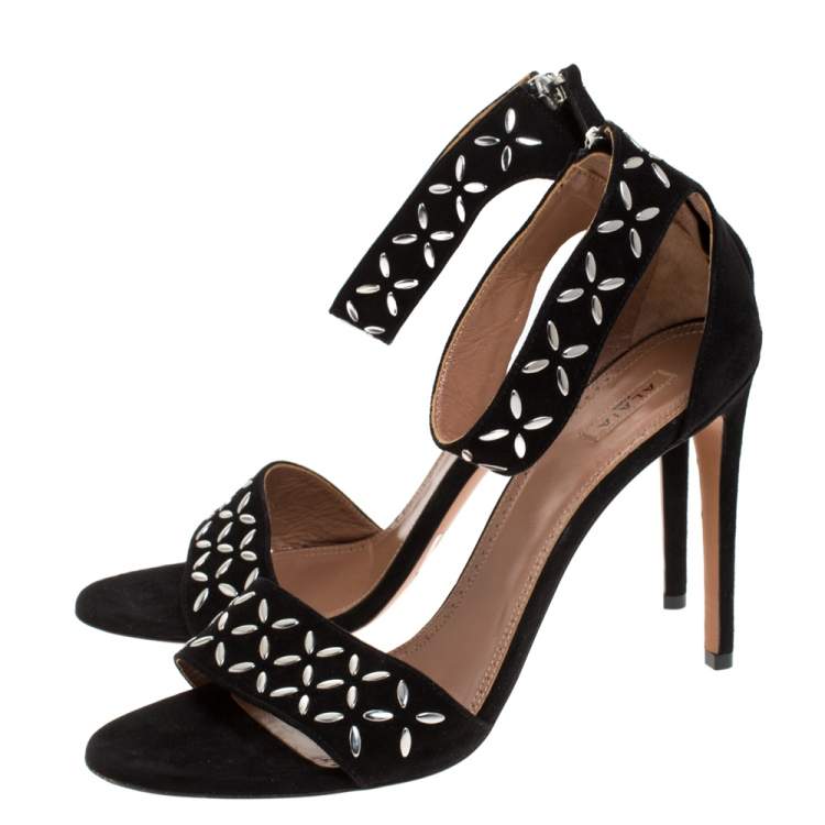 Pre Owned Alaia Black Studded Suede Open Toe Ankle Strap Sandals Size 41