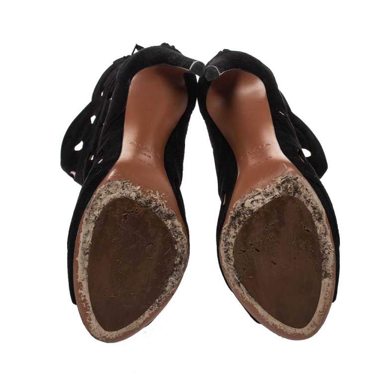 Pre Owned Alaia Black Suede Lazer Cut Ankle Booties Size 38.5