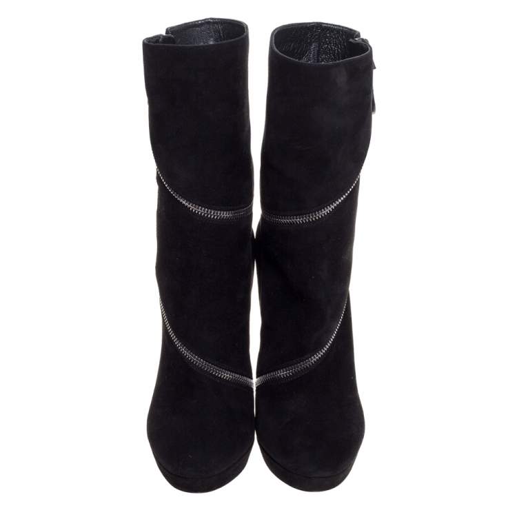 Pre Owned Alaia Black Suede Zip Around Ankle Boots Size 37.5