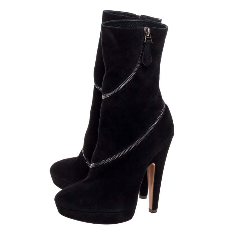Pre Owned Alaia Black Suede Zip Around Ankle Boots Size 37.5