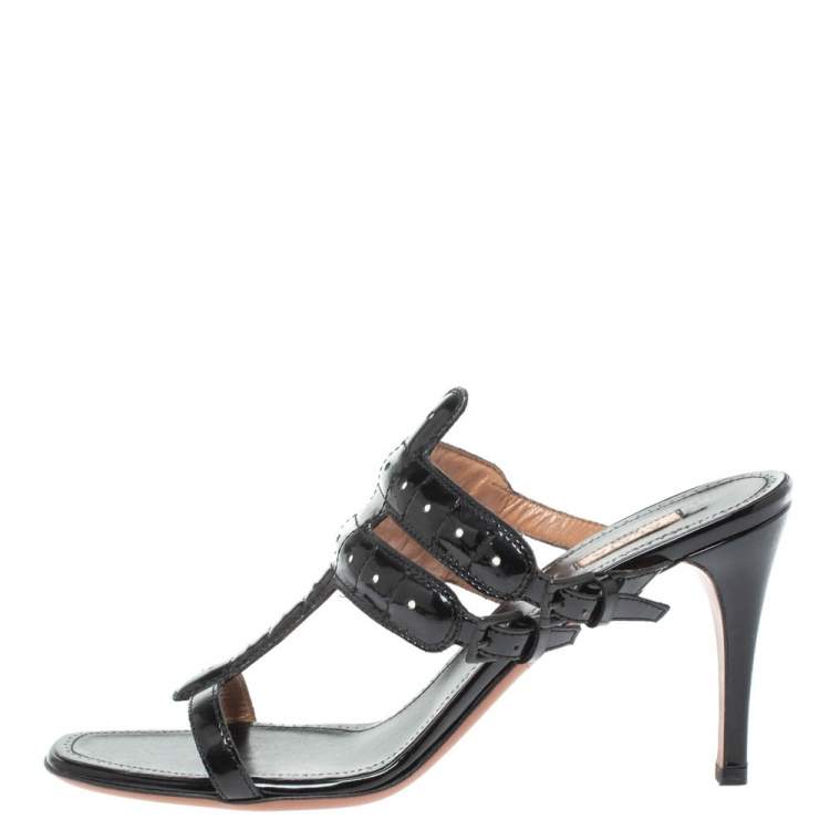 Pre Owned Alaia Black Patent Leather Open Toe Sandals Size 39