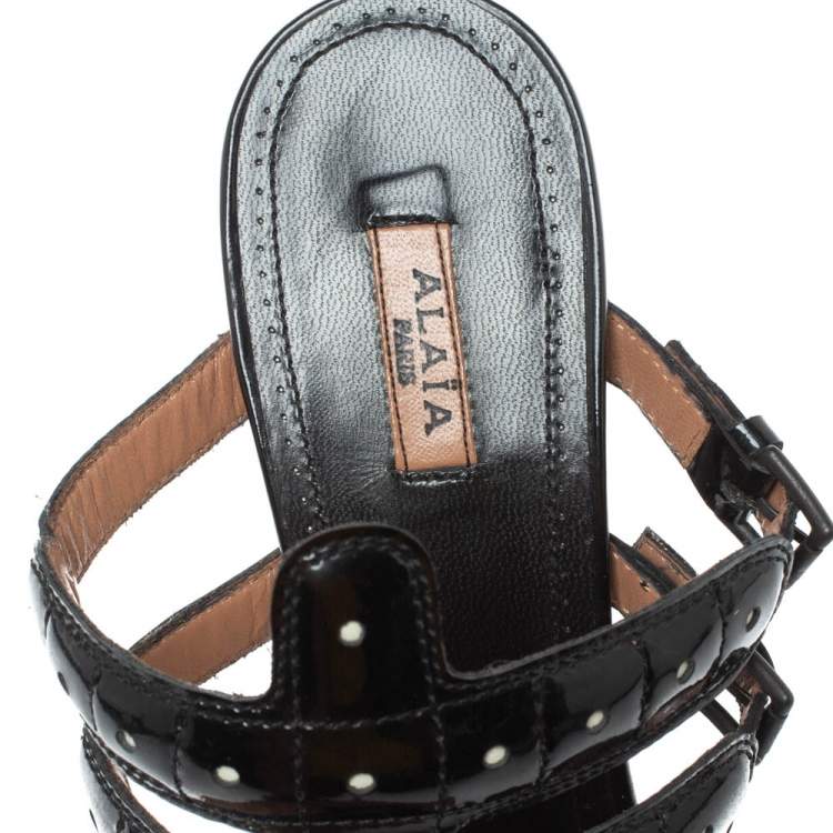 Pre Owned Alaia Black Patent Leather Open Toe Sandals Size 39