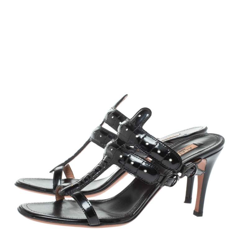 Pre Owned Alaia Black Patent Leather Open Toe Sandals Size 39