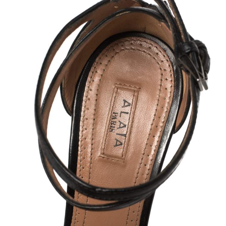 Pre Owned Alaia Black Leather Ankle Strap Sandals Size 38