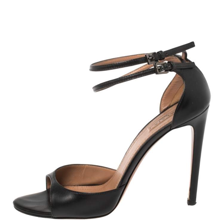 Pre Owned Alaia Black Leather Ankle Strap Sandals Size 38