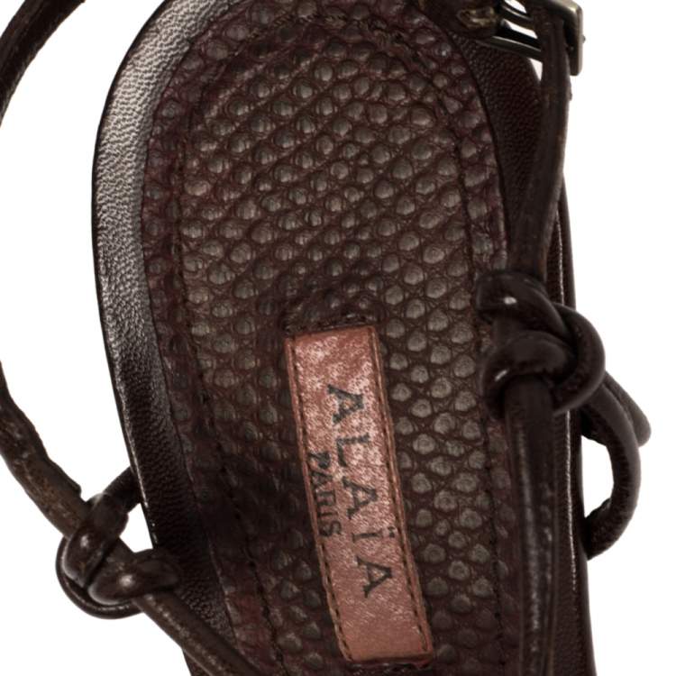 Pre Owned Alaia Red/Brown Croc Leather And Leather Strappy Sandals Size 39