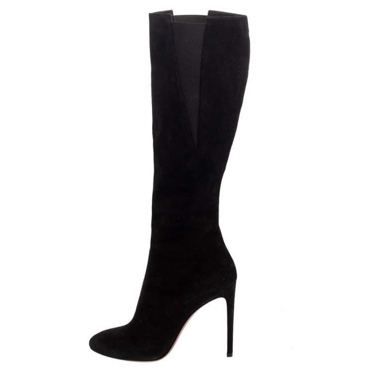 مملوكة مسبقًا Alaia Black Suede Mid Calf Zipper Boots Size 40