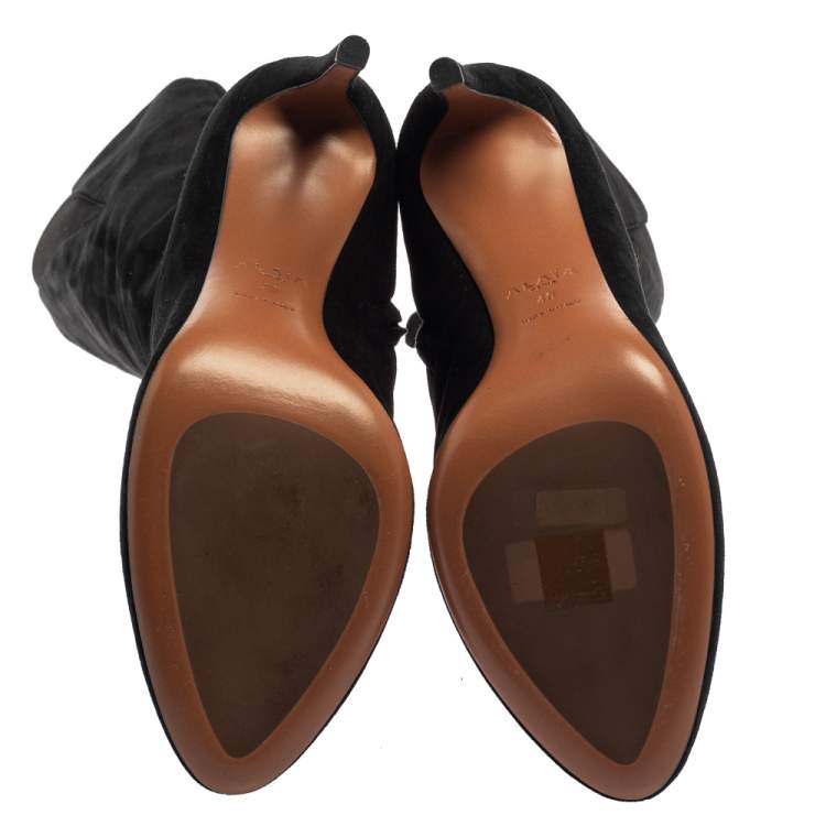مملوكة مسبقًا Alaia Black Suede Mid Calf Zipper Boots Size 40