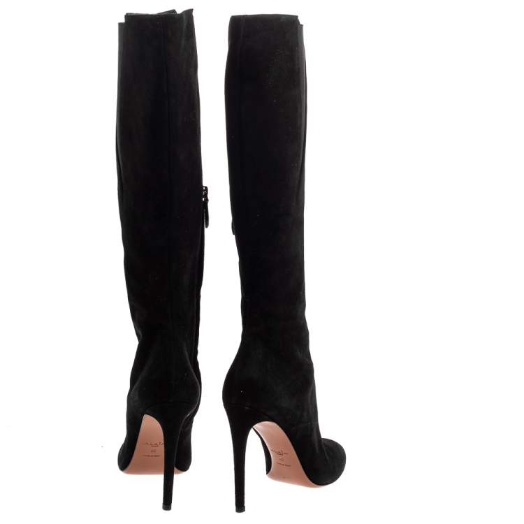 مملوكة مسبقًا Alaia Black Suede Mid Calf Zipper Boots Size 40