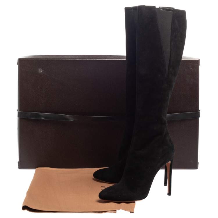 مملوكة مسبقًا Alaia Black Suede Mid Calf Zipper Boots Size 40