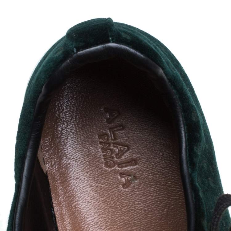 Pre Owned Alaia Green Laser Print Velvet Low Top Sneakers Size 39