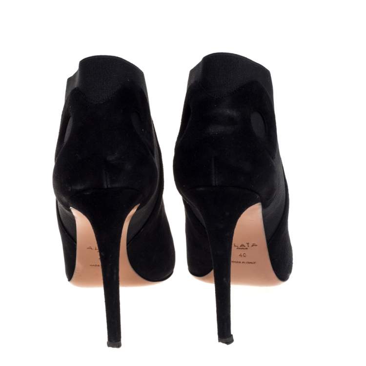 Pre Owned Alaia Black Suede Slip On  Ankle Boots Size 40