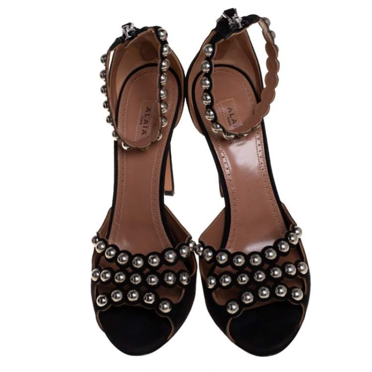 Pre Owned Alaia Black Suede Studded Ankle Strap Sandals Size 40