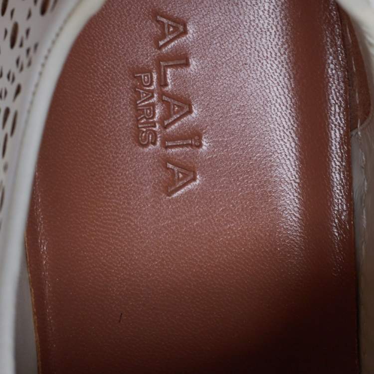Pre Owned Alaia White Laser Cut Leather Lace Up Sneakers Size 40