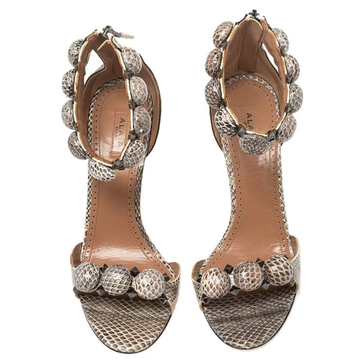 Pre Owned Alaia Multicolor Python Chamois Bombe Ankle Cuff Sandals Size 38
